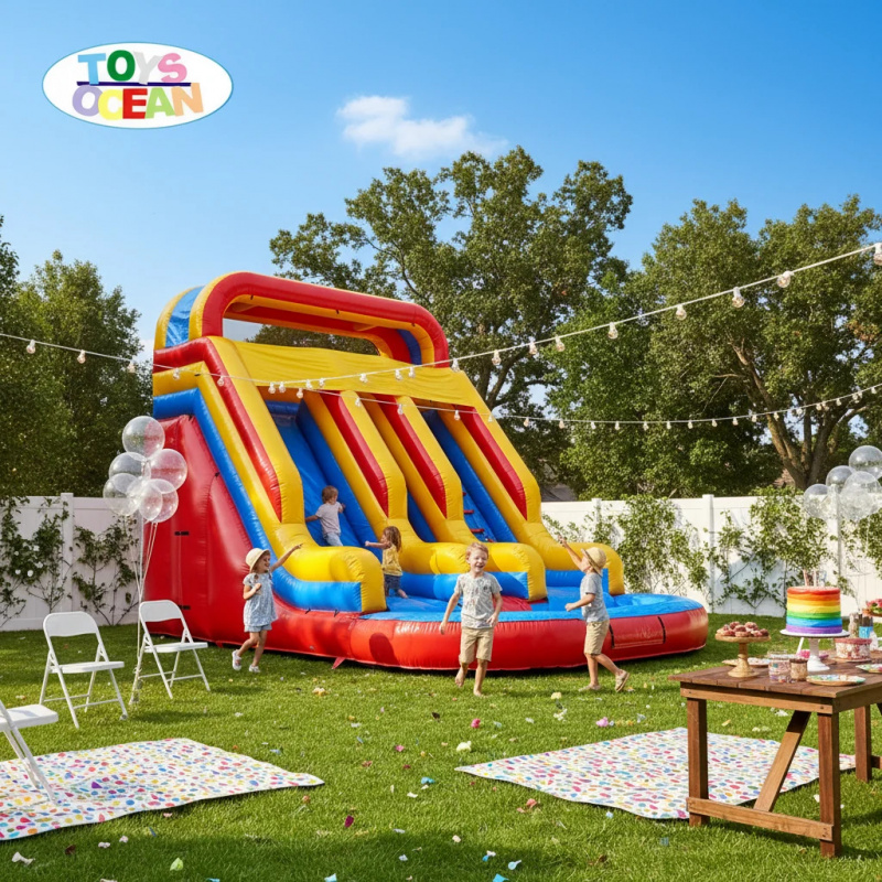 Red Yellow Blue Triple Lane In - Water Slide Inflatable recension och pris