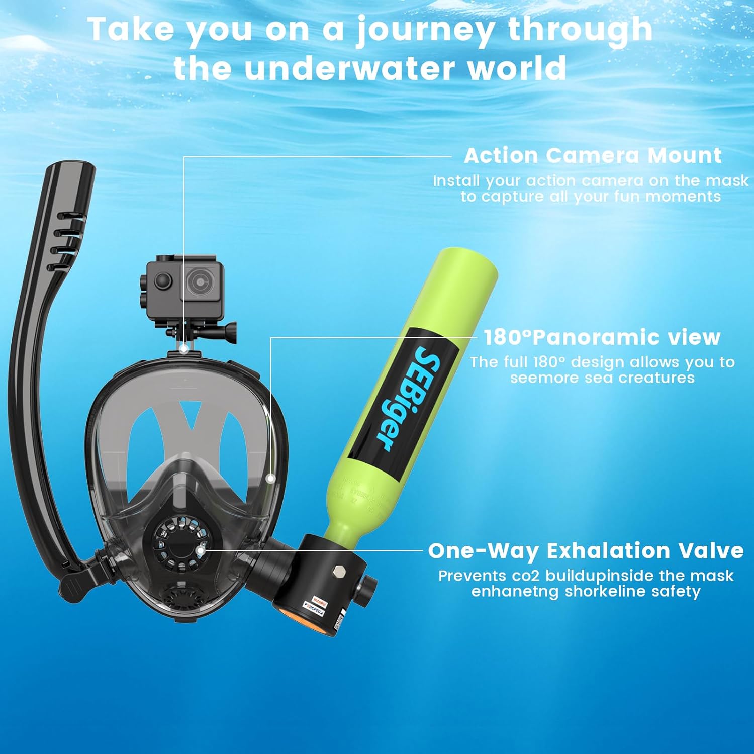 Mini Scuba Tank 0.5L with Full - Snorkel Mask Full Face recension och pris